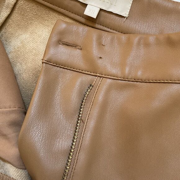 Meshki Tan/Camel Faux Leather High Waist Pants, Size XS - Picture 9 of 11